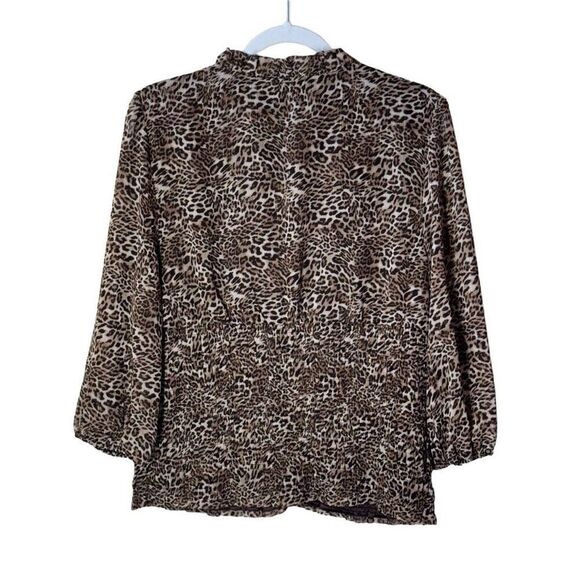 Cato Animal Print Blouse Chiffon Metallic Gold Thread Smocked XL NWT - Picture 2 of 12